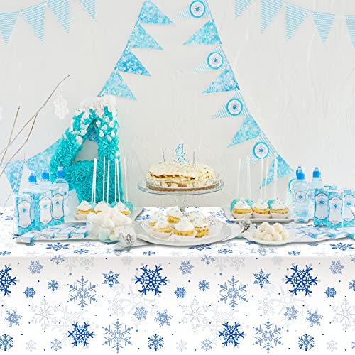 Snowflake Christmas Tablecloth Decorations - White Blue, 54x108 Inch Rectangular