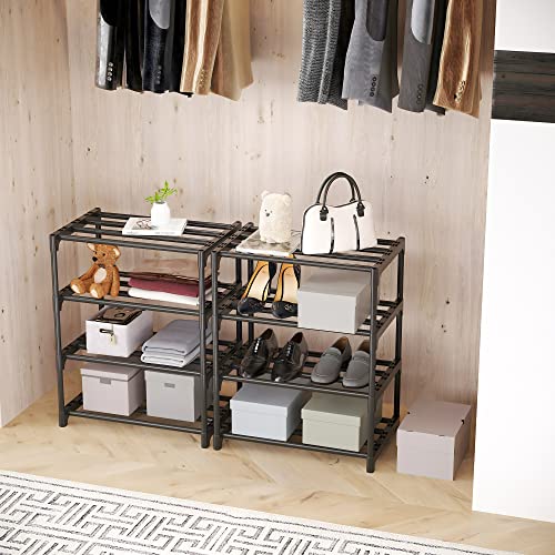Metal Stackable Small Shoe Rack - 3-Tier Kids Organizer (Black)