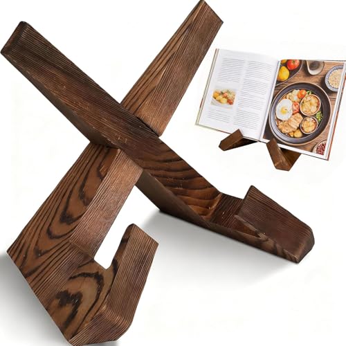 Rustic Wooden Cookbook Stand - Adjustable Recipe Holder for Kitchen
