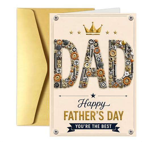 Premium Father's Day Card with Gold Envelope - Unique Mechanical Design