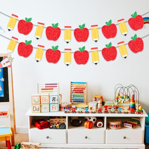 Back to School Garland Set - 2 Pack Apple Pencil & Apple Banners