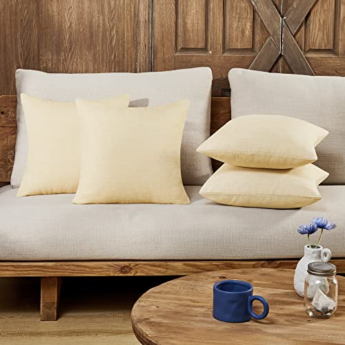 Deconovo Faux Linen Throw Pillow Covers, 20"x20" (Pack of 4) - Pale Banana