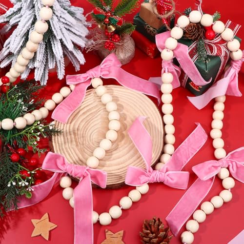 Pink Pearl Garland with Satin Bows 9.8Ft Christmas Party Decor