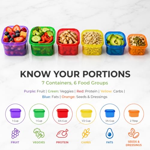 Prefer Green 7 Pcs Portion Control Containers - Color Coded Meal Prep Set