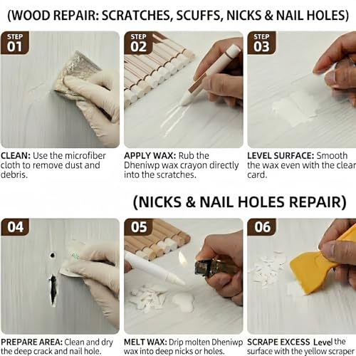 4-Color White Wood Repair Wax Stick Kit for Furniture Scratches & Nail Holes
