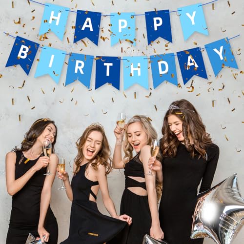 Happy Birthday Banner Garland - Blue Party Decorations