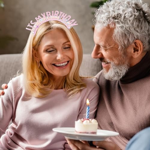 CIEHER Pink Happy Birthday Crown Tiara Headband for Women and Girls