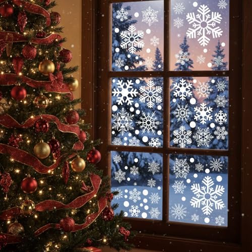 Christmas Snowflake Window Clings - 114PCS Reusable Static Decals