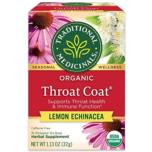 Traditional Medicinals Organic Lemon Echinacea Throat Tea - Supports Immunity & Throat Health, Caffeine-Free, 16 Count