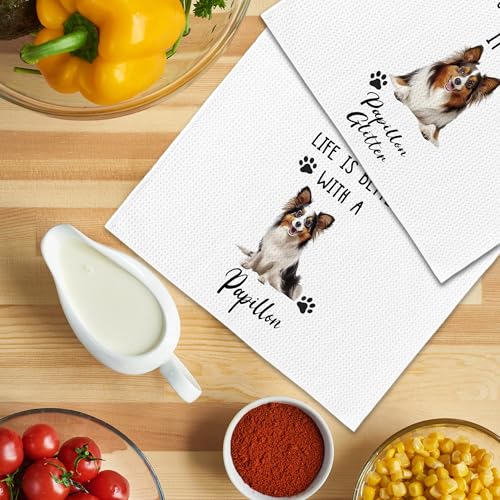 Funny Papillon Kitchen Towels Set of 2 - Decorative Dog Gifts