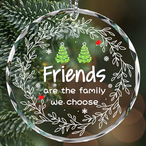 Friends Christmas Ornament Gift for Friendship - Glass Holiday Decoration with Double Side Print - 3.14 Inch - Friends Variation