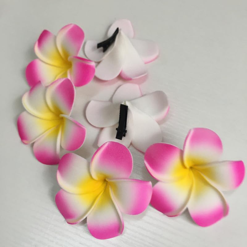 GANPUB 10 Pcs 7cm Plumeria Flower Hair Clips Hawaiian Beach Barrettes