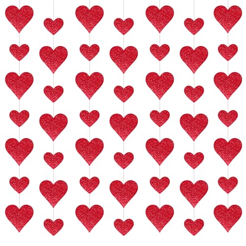 4-Pack Glitter Heart Garland - Valentine's Day Decorations