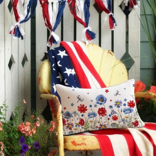 4th of July Patriotic Throw Pillow Cover - 12x20 Inch