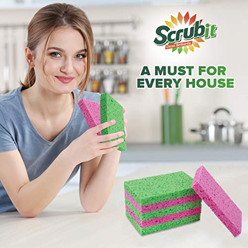 SCRUBIT Cellulose Scrub Sponges - 6 Pack Durable Cleaning Pads