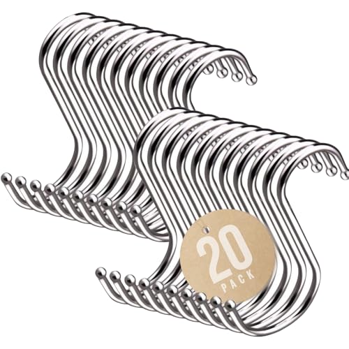 Performore 3-Inch Stainless Steel S-Hooks - Heavy-Duty Storage Hangers (20 Pack)