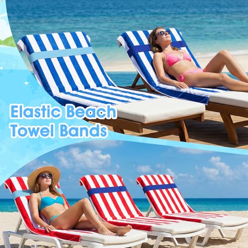 Elastic Beach Towel Bands - 6 Pack Windproof Clips for Loungers