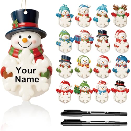Christmas Write-A-Name Snowman Ornaments Set - Holiday Tree Decorations, 32 pcs