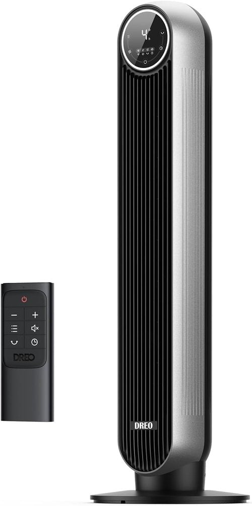 DREO Bladeless Tower Fan - Ultra Quiet with 4 Speeds & 90° Oscillation | 25ft/s, 8H Timer, Silver