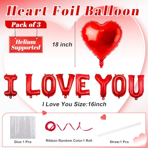 I Love You Balloon Set for Valentine's Day - 16 Inch Letters & Hearts