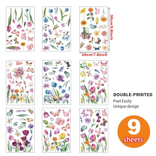 i-Beeboo Spring Flower Window Clings Removable Floral Decals for Home