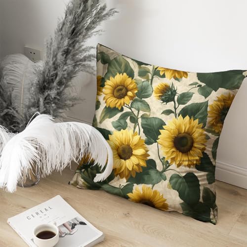 Spring Summer Floral Throw Pillow Cover - 18x18 Sunflower Design