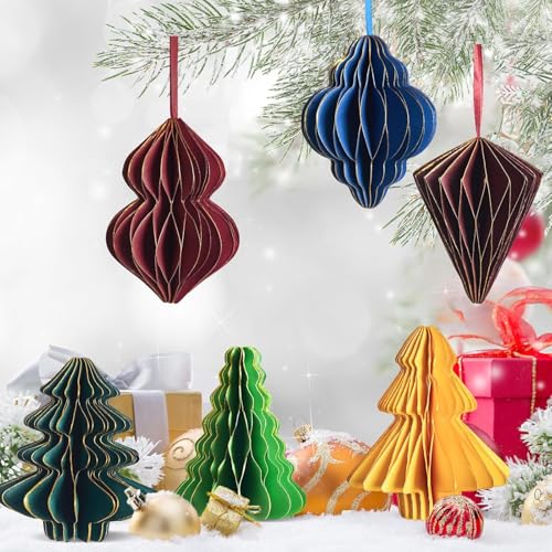 Easy Joy 6PCS Christmas Honeycomb Paper Ornaments - 3D Decor