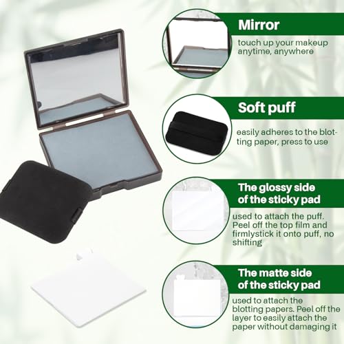 RAQEHO 200 Bamboo Charcoal Oil Blotting Sheets with Mirror and Puff