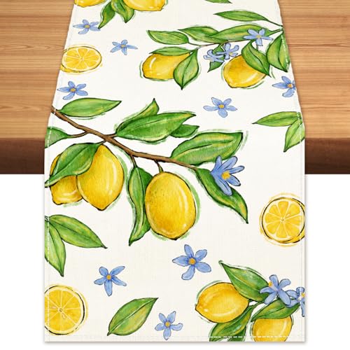 Lemon Fruit Table Runner 13x36 Inch - Burlap Floral Decor