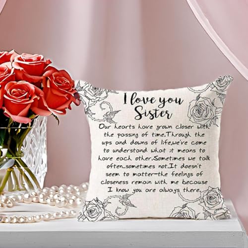 Best Sister Throw Pillow Cover - I Love You Sister, 18x18 Inch