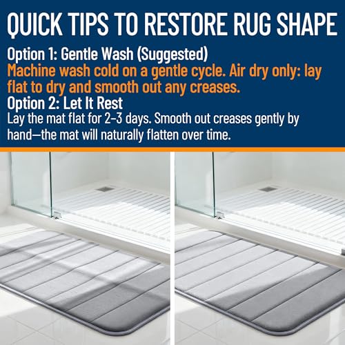 OLANLY Memory Foam Bath Mat, 30x20 Inch Grey Non-Slip Bathroom Rug