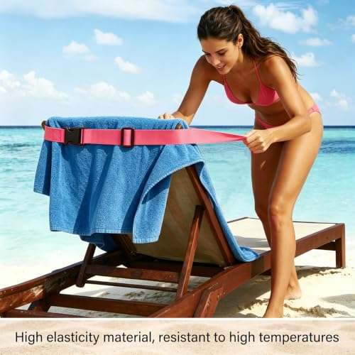 Adjustable Beach Towel Straps - 2 Pack, Universal Elastic Bands for Lounge & Cruise Chairs