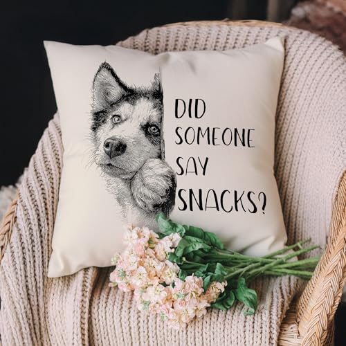 Husky Dog Throw Pillow Cover - Cute Snacks Design, 18x18in