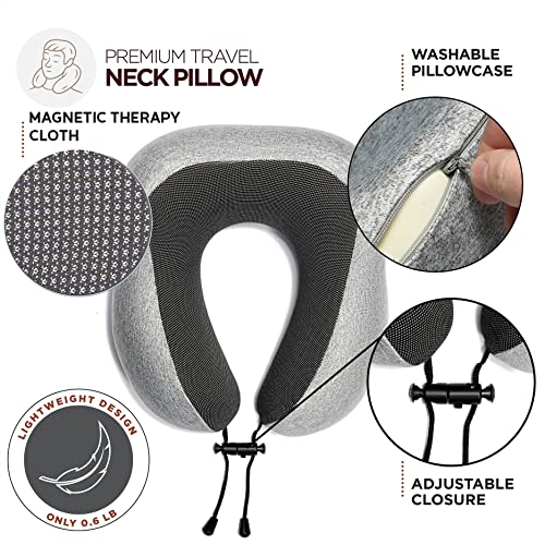 Homeify Adjustable Memory Foam Travel Kit with Foot Hammock & Phone Holder - 6 Piece Set, Grey