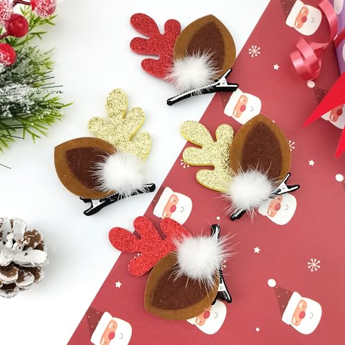 Quacc Christmas Reindeer Antler Hair Clips 2 Pairs Red and Gold