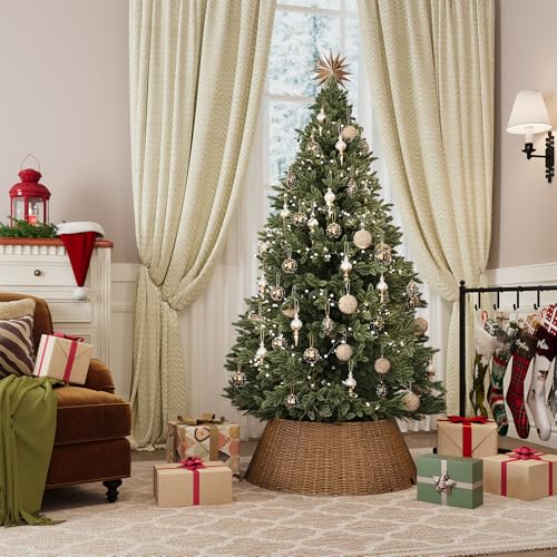 Wicker Christmas Tree Collar 28 Inch Woven Tree Base Cover Brown - Modern Holiday Decor