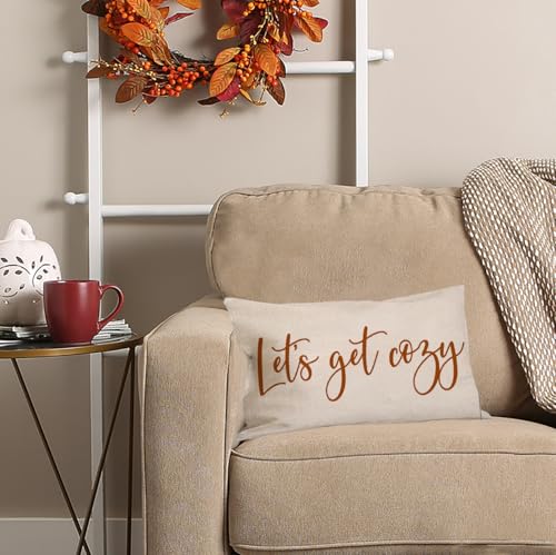 AOFANGGO Fall Pillow Cover 12x20 in Orange Beige - Let It Cozy Autumn Decor for Sofa Bed Couch