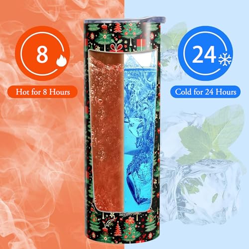 Christmas Tree Gifts 20oz Skinny Tumbler Cup with Lid & Straw - Variation of Christmas Tree Tumbler-01
