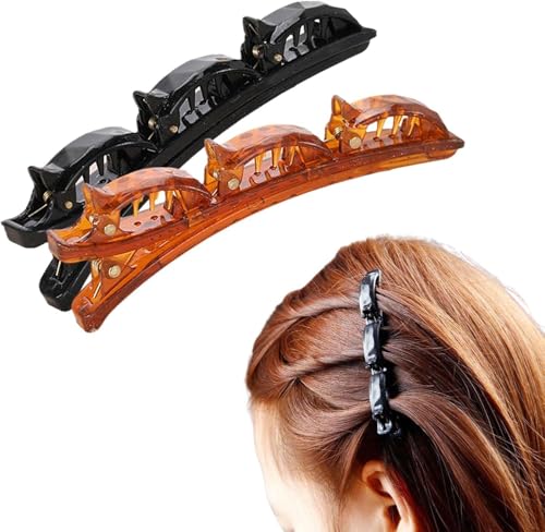 Cauaoa Braided Hair Clips for Women - 2 Pcs Duckbill Sectioning Barrettes