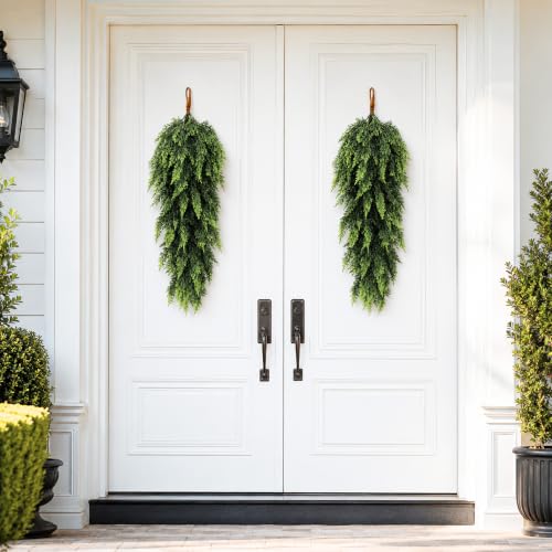 2 Pcs 32-Inch Artificial Christmas Teardrop Swag - Style H, Faux Greenery Door Decor