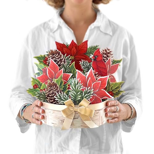 Birch Poinsettia Christmas Pop Up Card with Flower Bouquet - Classic Variation