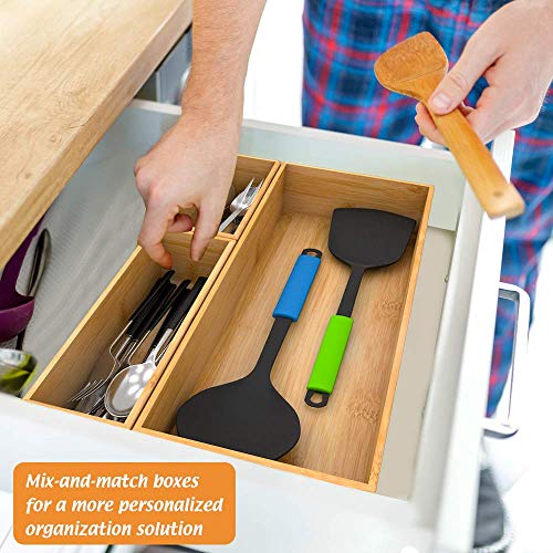 Bamboo Drawer Organizer Utensil Holder 6x3x2.5 Inch - Stackable Storage