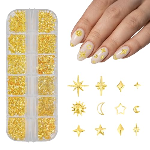 3D Gold Star Sun and Moon Metal Nail Charms - 12 Styles