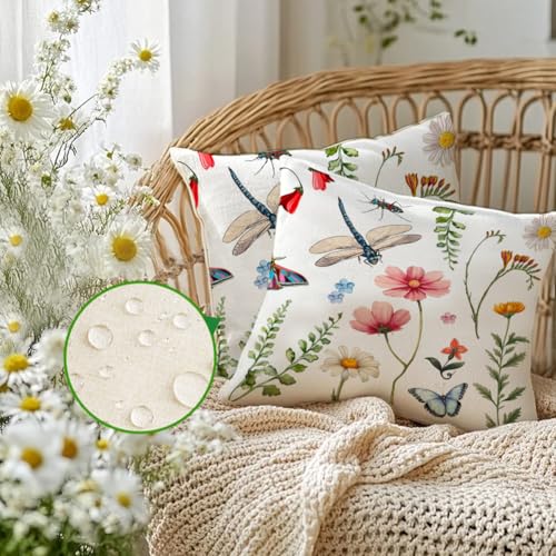 RABUSOFA Waterproof Spring Summer Pillow Covers 18x18" - Multicolor Set of 2 for Outdoor Furniture