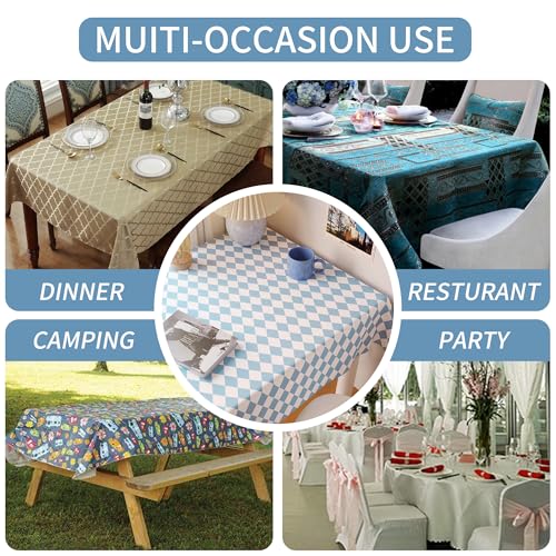 Waterproof Tablecloth 52" x 70" - Blue Checkered Vinyl for Dining & Outdoor Use