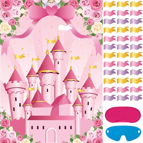 Princess Party Game Set - Pin the Flag on the Castle with Stickers