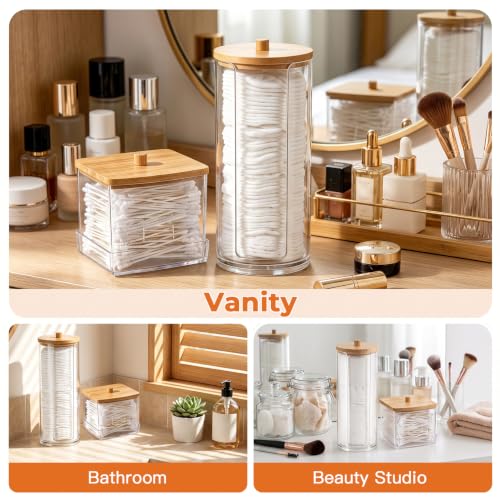 Cotton Pad Holder Set with Bamboo Lid - 2 Pcs Vanity Organizers 02B