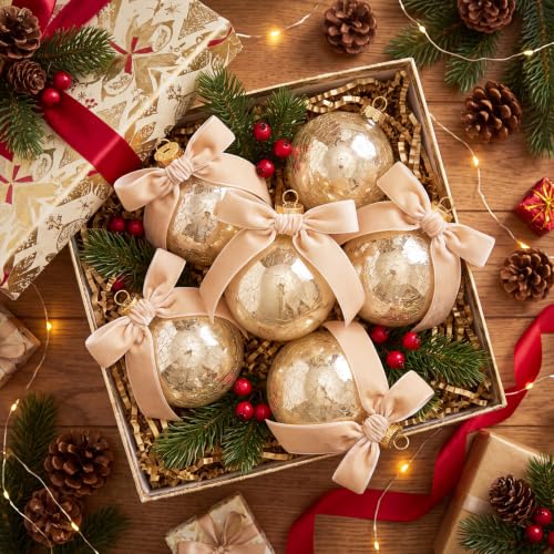 Halloscume Vintage Christmas Glass Ornaments - Champagne Mercury Glass Balls, 4 Inch, Set of 8