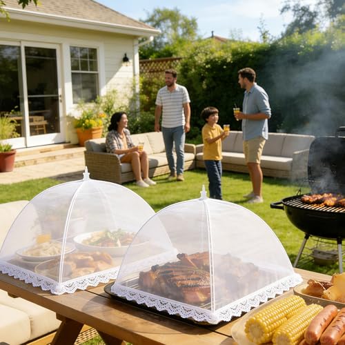 HBlife 7 Pack Mesh Food Covers Set - Jumbo 40x24in & Large 17x17in, White for Outdoor & Indoor Use