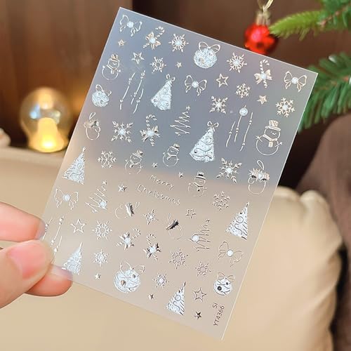 TENOC Christmas Nail Art Stickers, 3D Metallic Decals 2 Pcs Gold & Silver